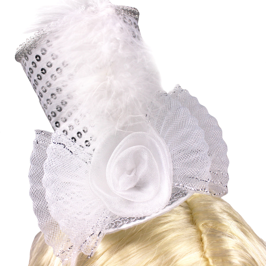 Mini White Sequin Top Hat Headband