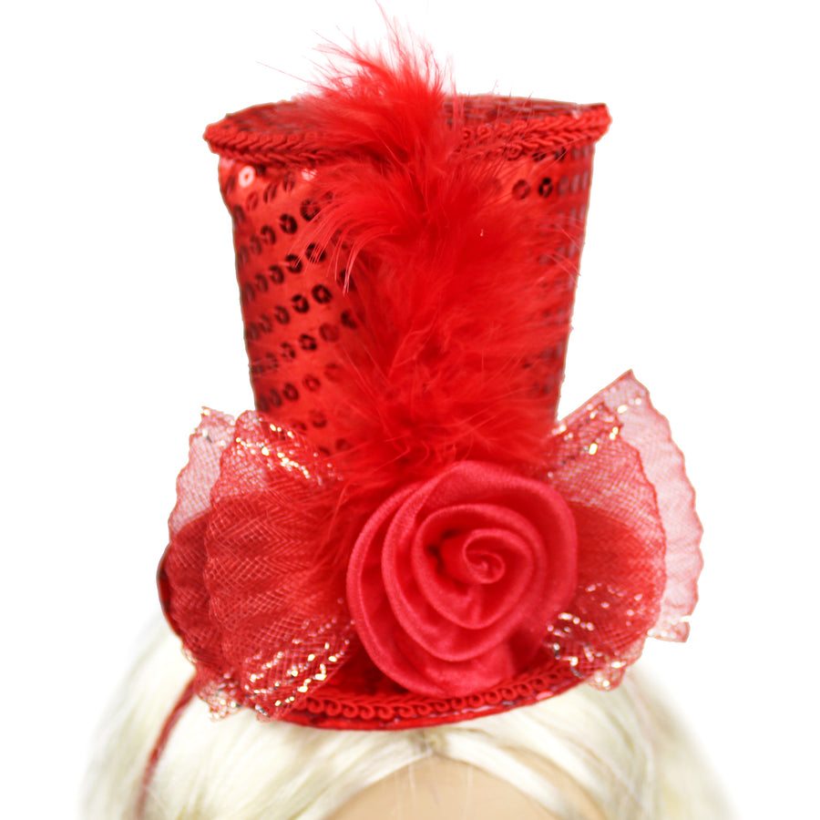 Mini Red Sequin Top Hat Headband