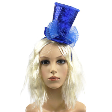 Mini Blue Sequin Top Hat Headband