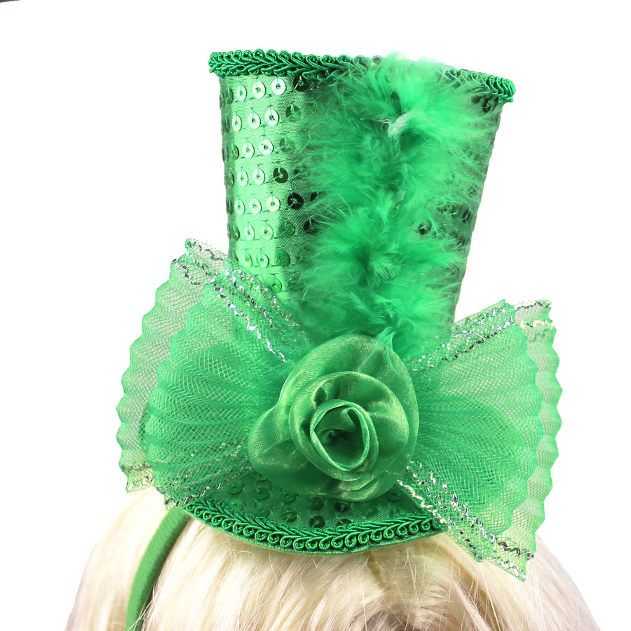 Mini Green Sequin Top Hat Headband