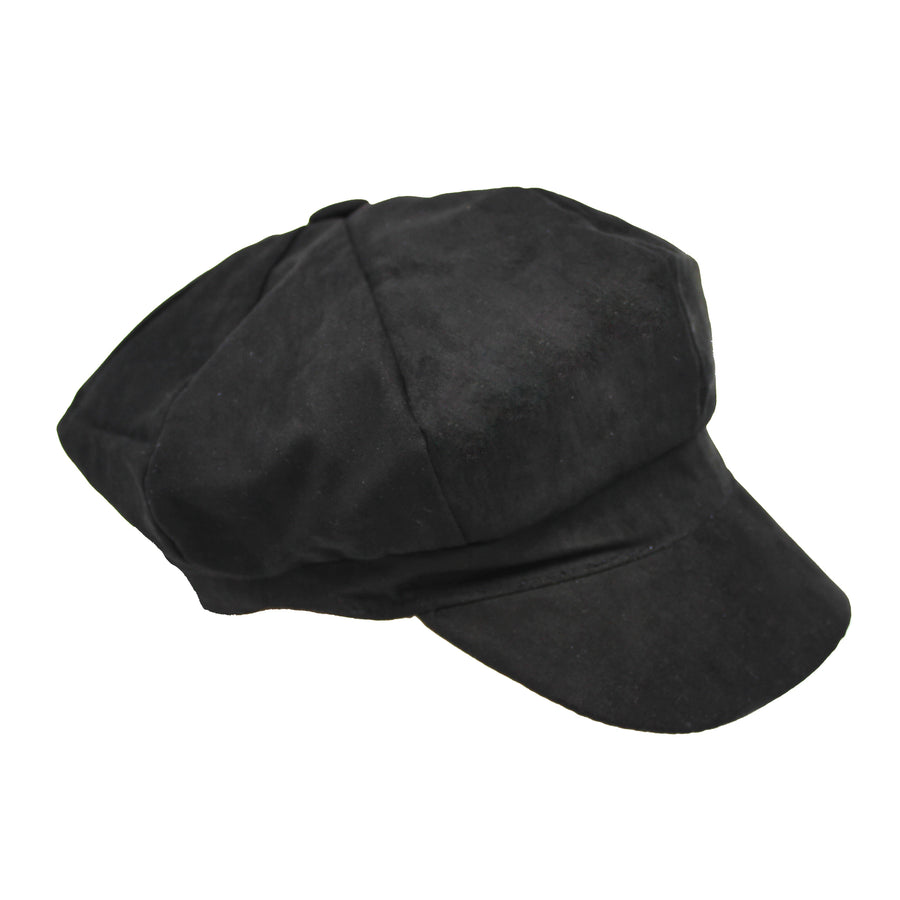 Black Suede 8 Panel Poor Boy Cap