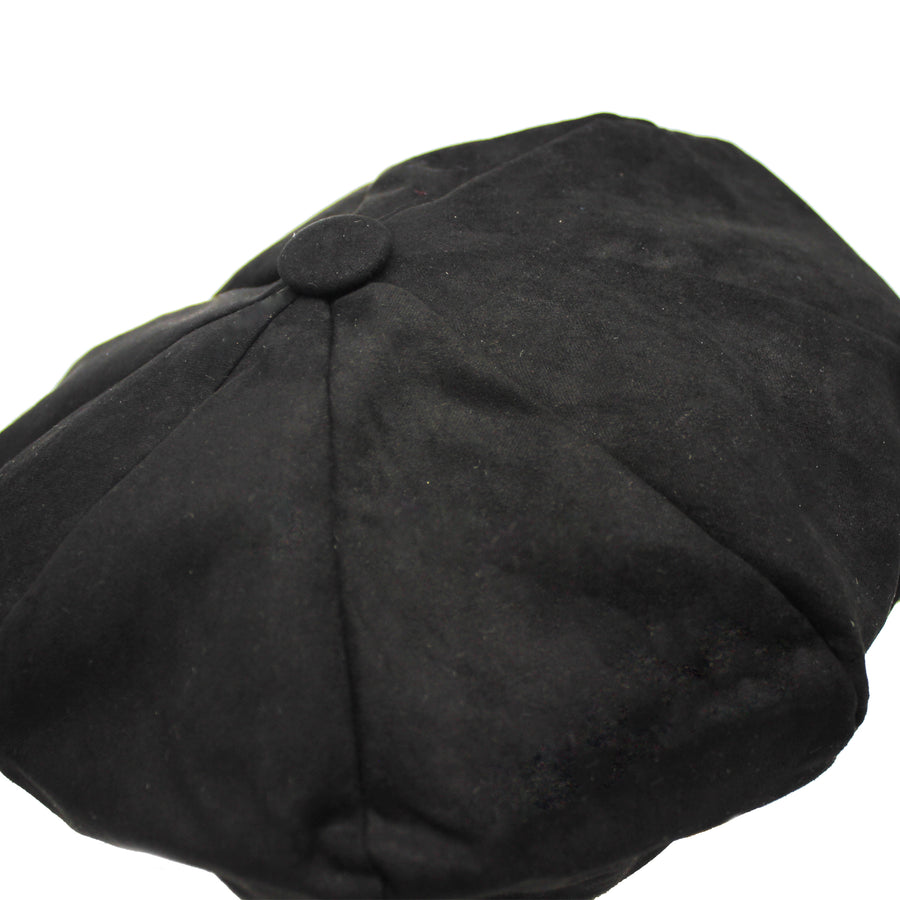 Black Suede 8 Panel Poor Boy Cap