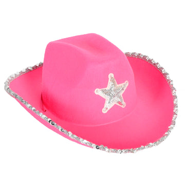 Cowboy Hat with Sequin Rim and Star (Hot Pink)