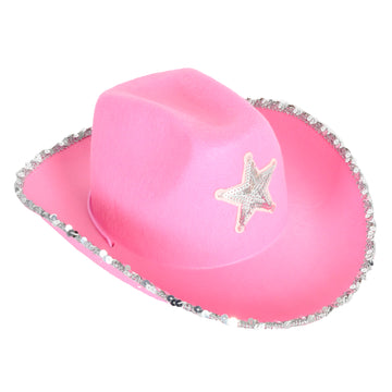 Cowboy Hat with Sequin Rim and Star (Light Pink)