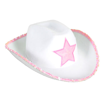Cowboy Hat with Sequin Rim and Star (White)