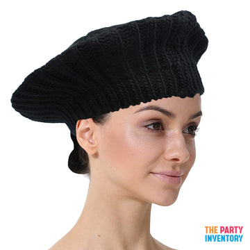 Black Knit Beret Hat