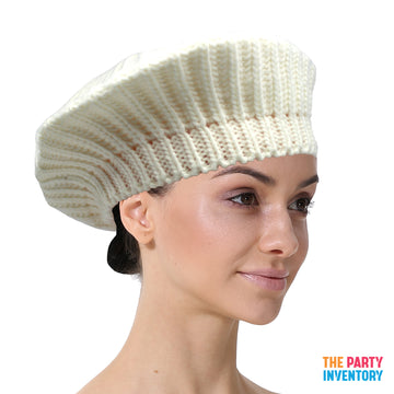 White Knit Beret Hat