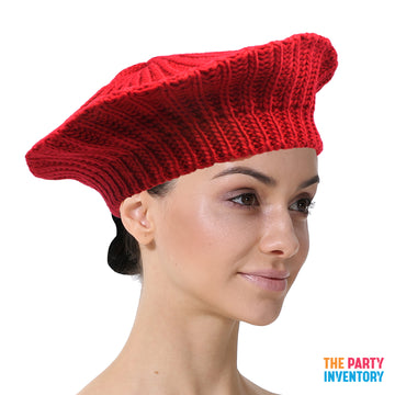 Red Knit Beret Hat