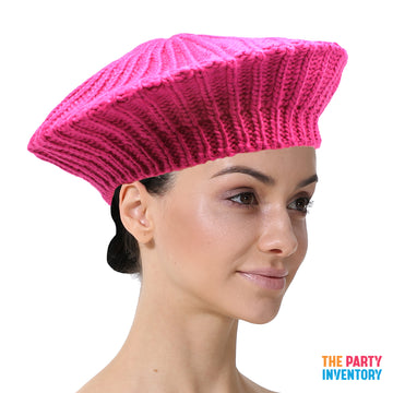 Pink Knit Beret Hat