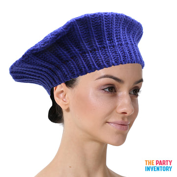 Blue Knit Beret Hat