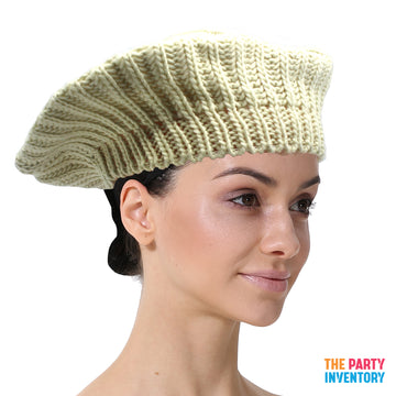 Cream Knit Beret Hat