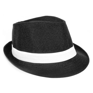 Black Trilby Hat with White Band