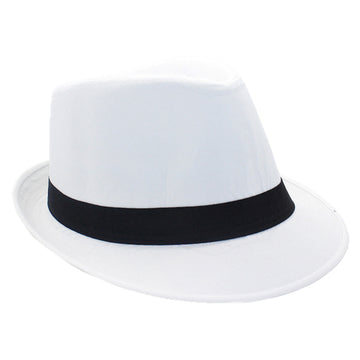 White Trilby Hat with Black Band