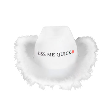 Hens Kiss Me Quick Cowboy Hat (White Feathers)