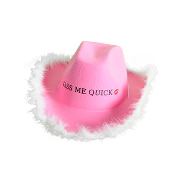 Hens Kiss Me Quick Cowboy Hat (White Feathers)