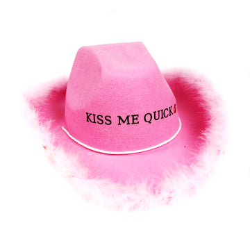 Hens Kiss Me Quick Cowboy Hat (Pink Feathers)