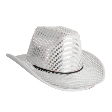 White Silver Sequin Cowboy Hat (Light Up)
