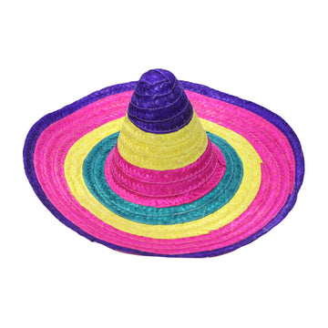 Large Mexican Straw Hat (Purple Rim)