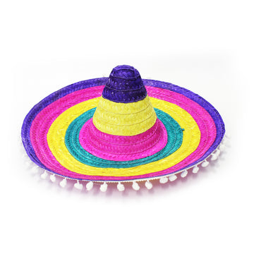 Large Mexican Straw Hat (Pom Poms)