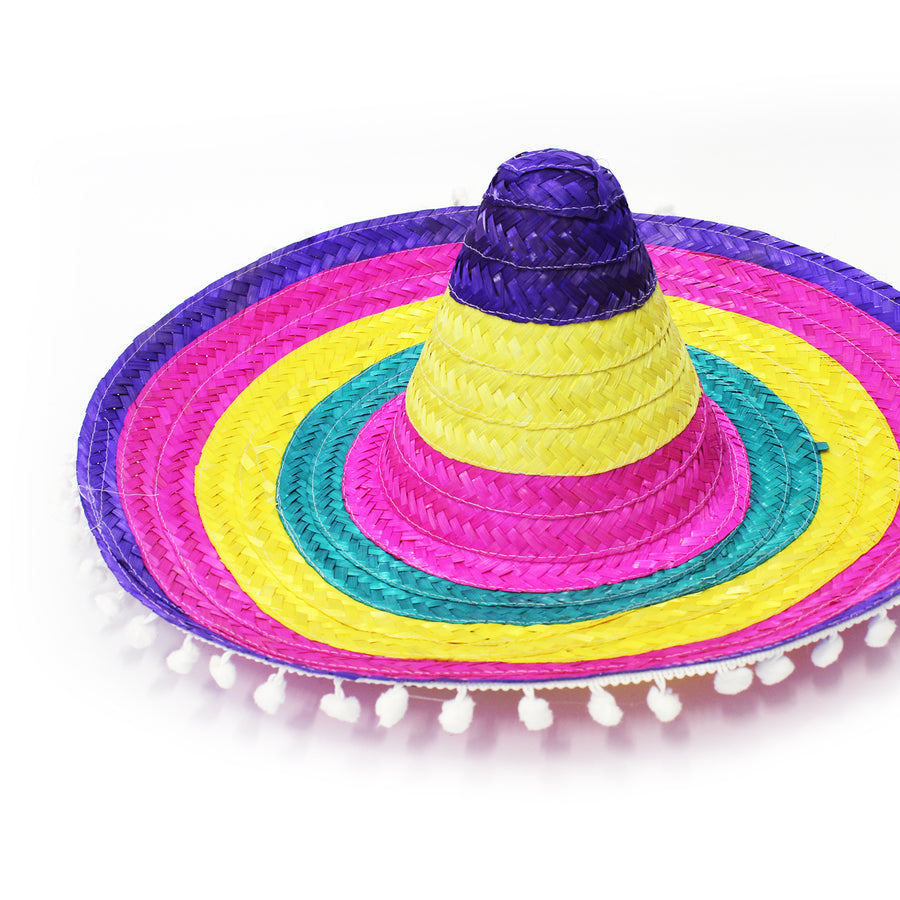 Large Mexican Straw Hat (Pom Poms)