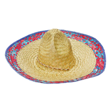 Mexican Straw Hat (Natural with Pink Blue Rim)