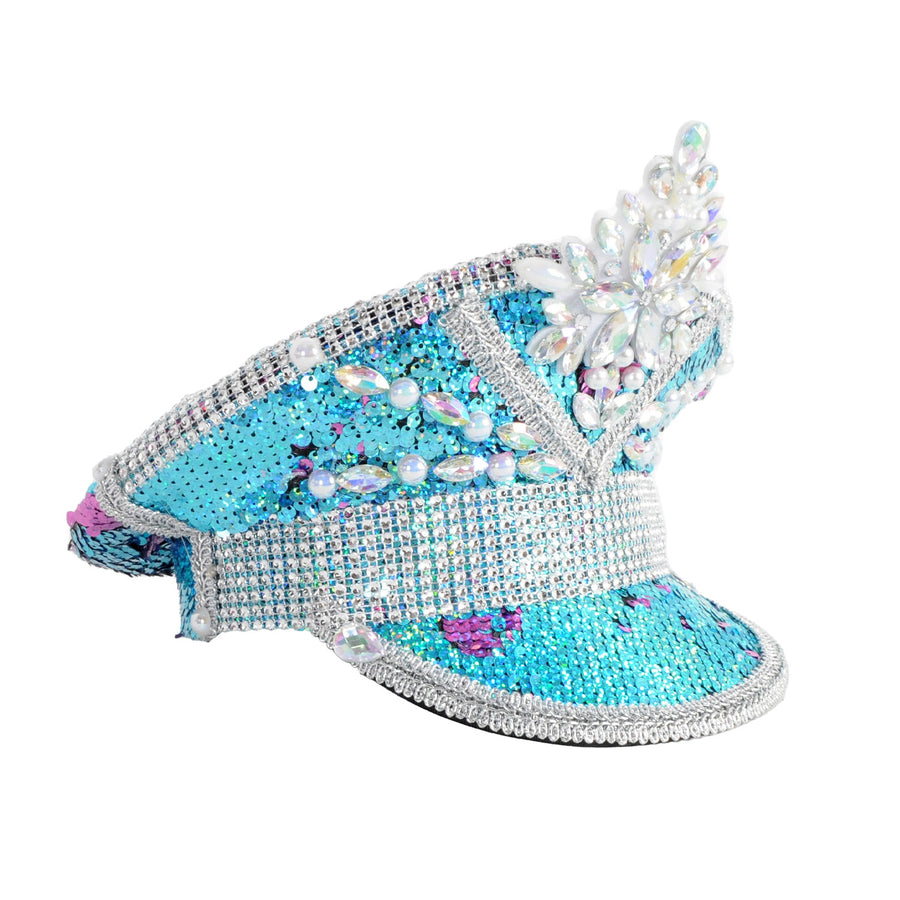 Deluxe Ice Blue Sequin Festival Cap