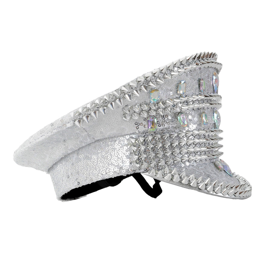 Deluxe Silver Studded Sequin Festival Cap