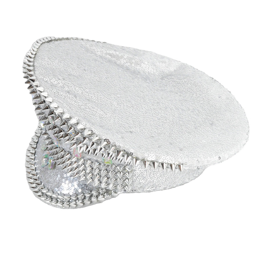 Deluxe Silver Studded Sequin Festival Cap