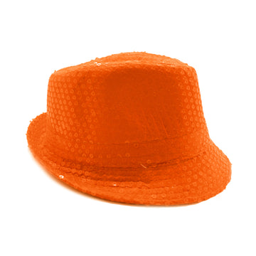 Fluro Orange Sequin Trilby Hat