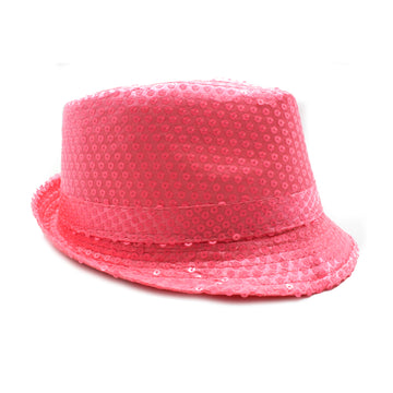 Fluro Light Pink Sequin Trilby Hat