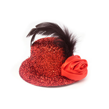 Small Red Glitter Hair Hat with Rose
