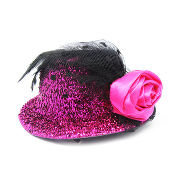 Small Hot Pink Glitter Hair Hat with Rose