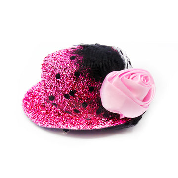Small Pink Glitter Hair Hat with Rose