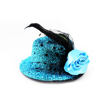 Small Light Blue Glitter Hair Hat with Rose