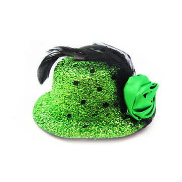 Small Green Glitter Hair Hat with Rose