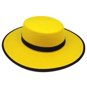 Yellow Flat Hat with Black Band