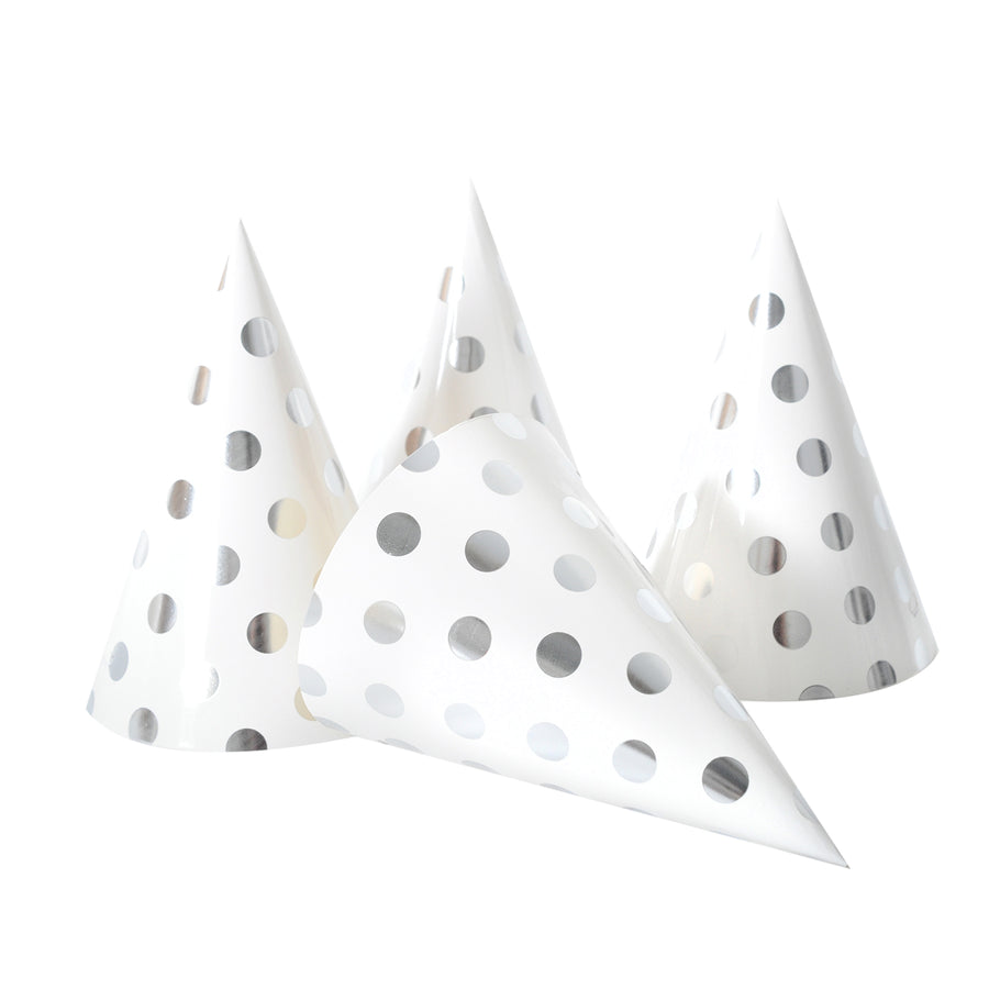 Copy of 6pcs Party Hats (Metallic Silver Dots)