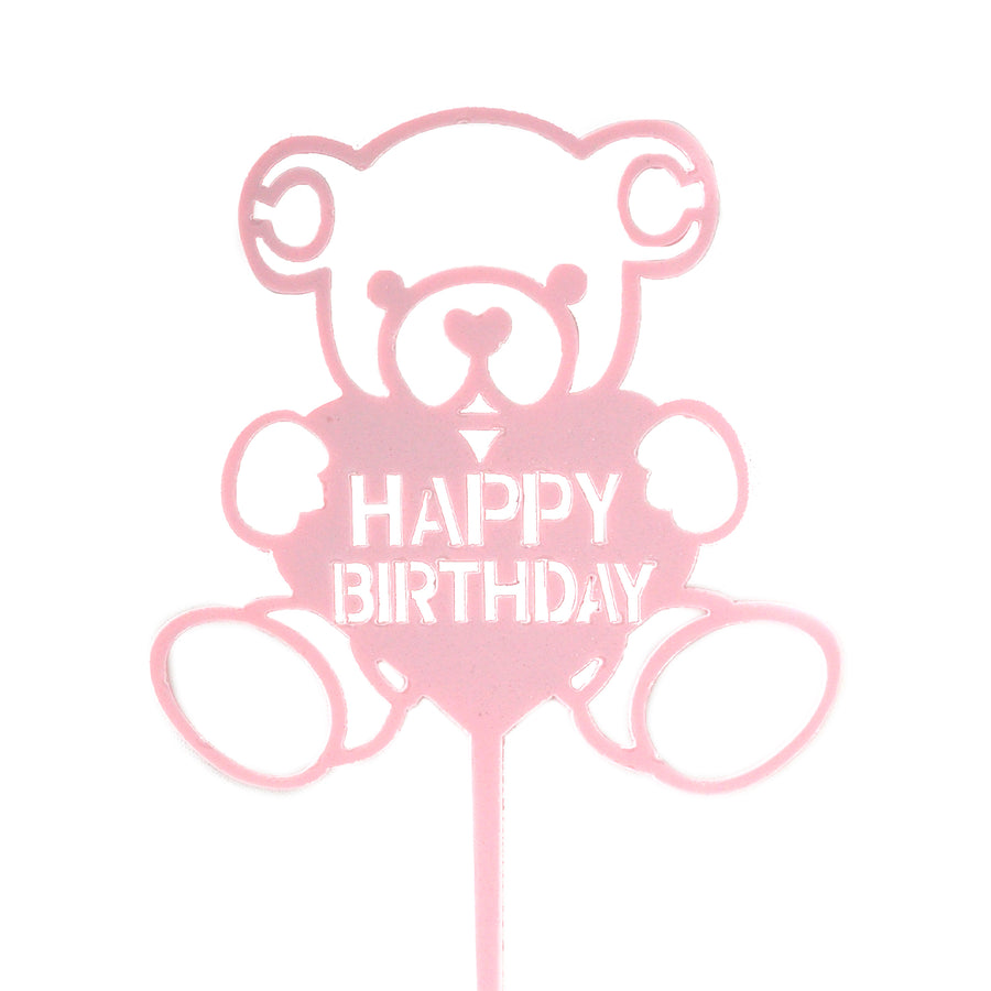 Happy Birthday Teddy Bear Cake Topper (Pink)