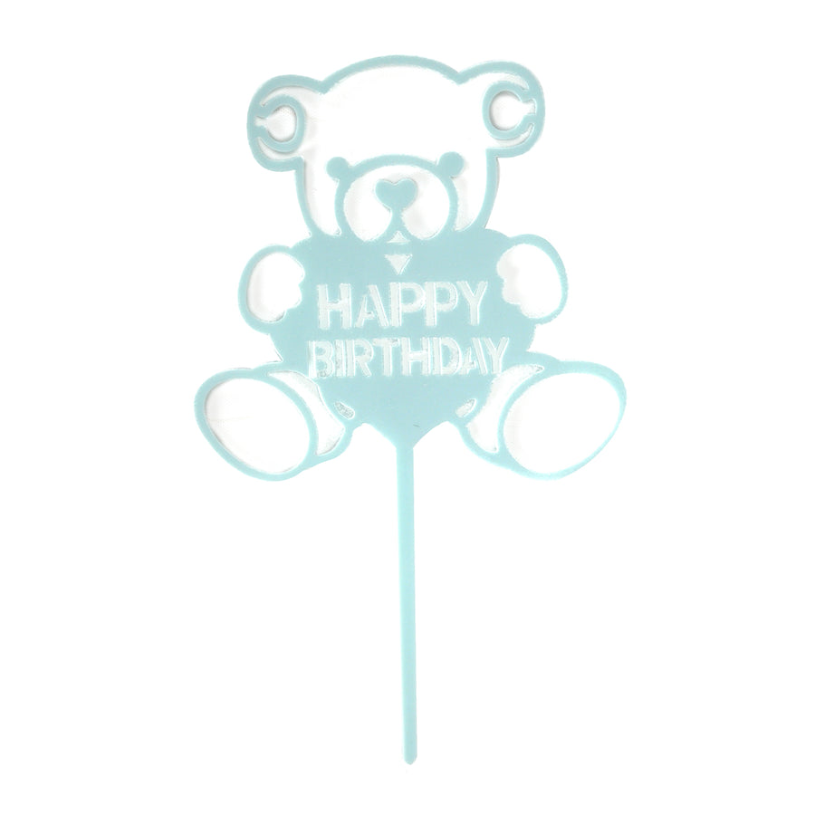 Happy Birthday Teddy Bear Cake Topper (Blue)