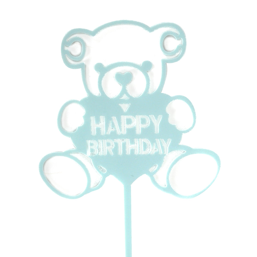 Happy Birthday Teddy Bear Cake Topper (Blue)