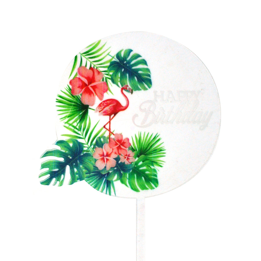 Happy Birthday Tropical Flamingo Cake Topper