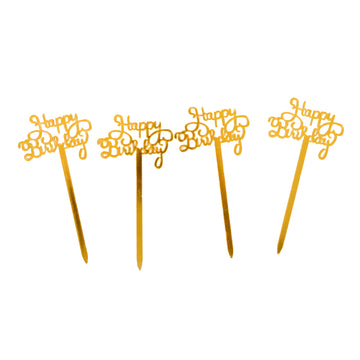 4pk Happy Birthday Cupcake Toppers (Gold)