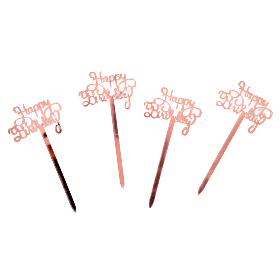 4pk Happy Birthday Cupcake Toppers (Rose Gold)