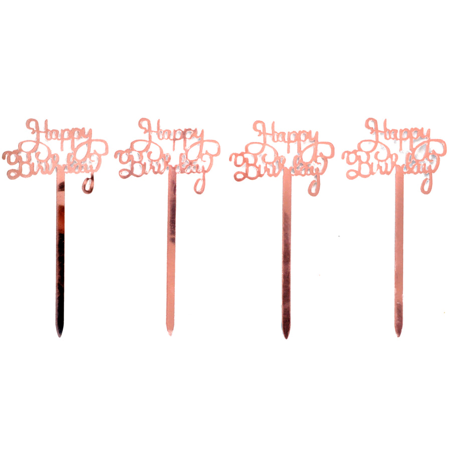 4pk Happy Birthday Cupcake Toppers (Rose Gold)