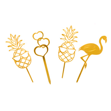 Tropical Fruits Gold Cupcake Toppers (4pk)