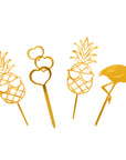 Tropical Fruits Gold Cupcake Toppers (4pk)