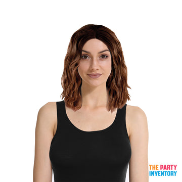 Lob Wavy Middle Part Wig (Brown)