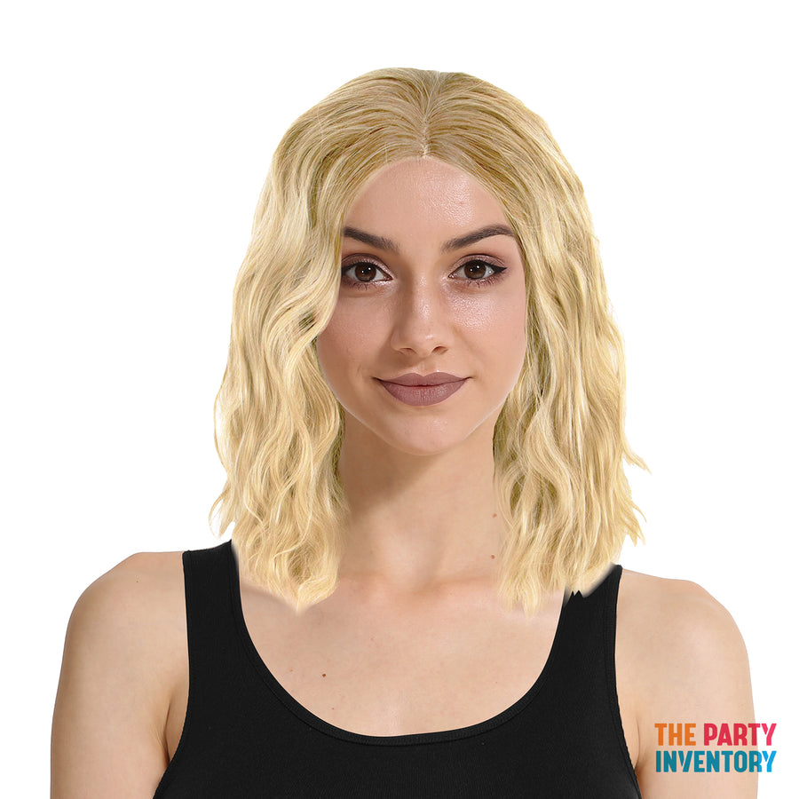 Lob Wavy Middle Part Wig (Blonde)