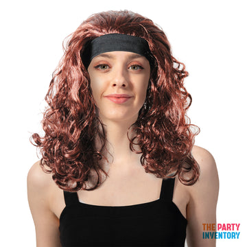 Brown Curly 80s Wig with Headband