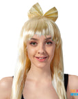 Long Blonde Wig with Bow